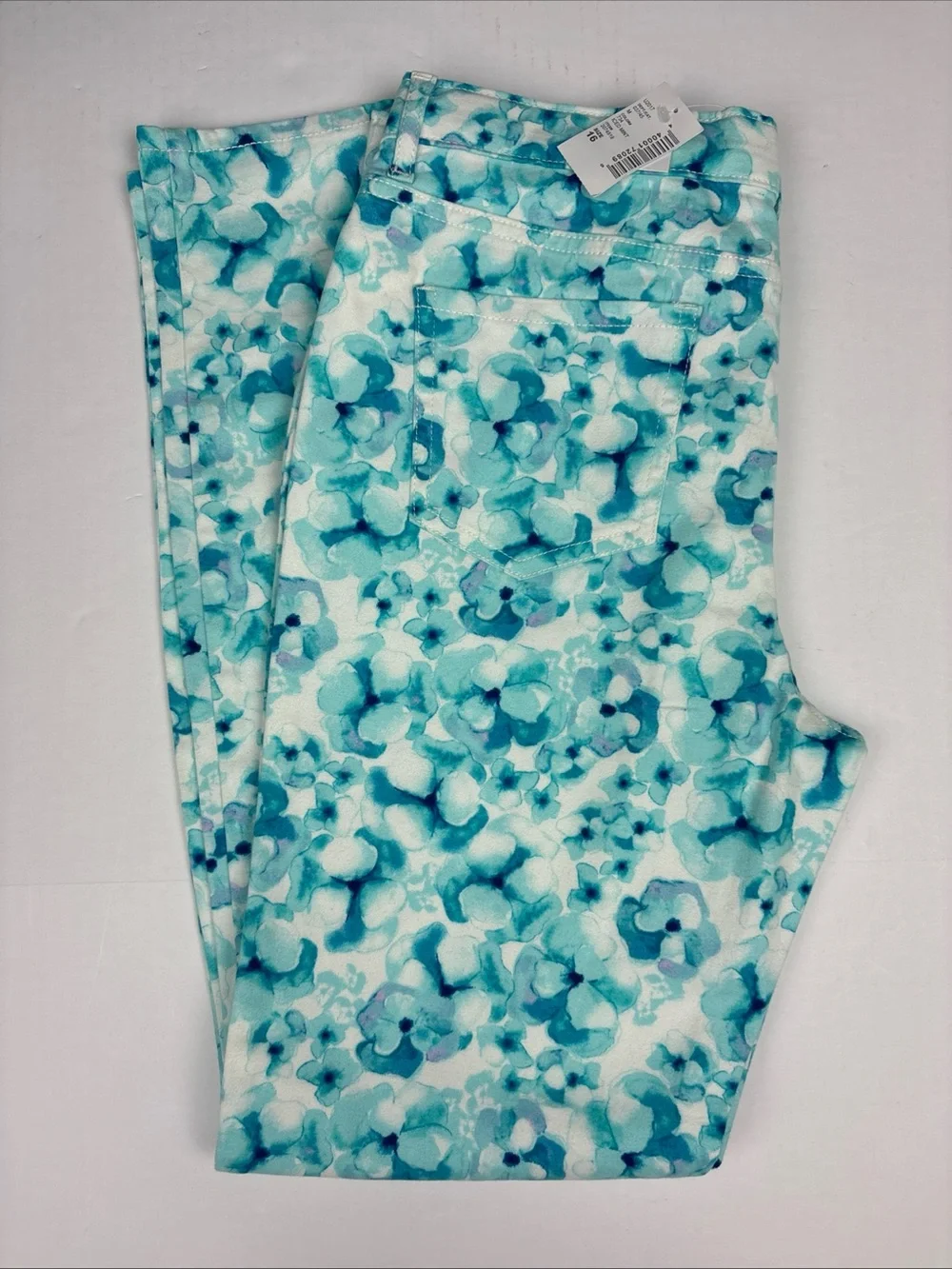Childrens Place Girls Size 16 Pants New Tags Floral Iced Mint Slim Cotton Blend